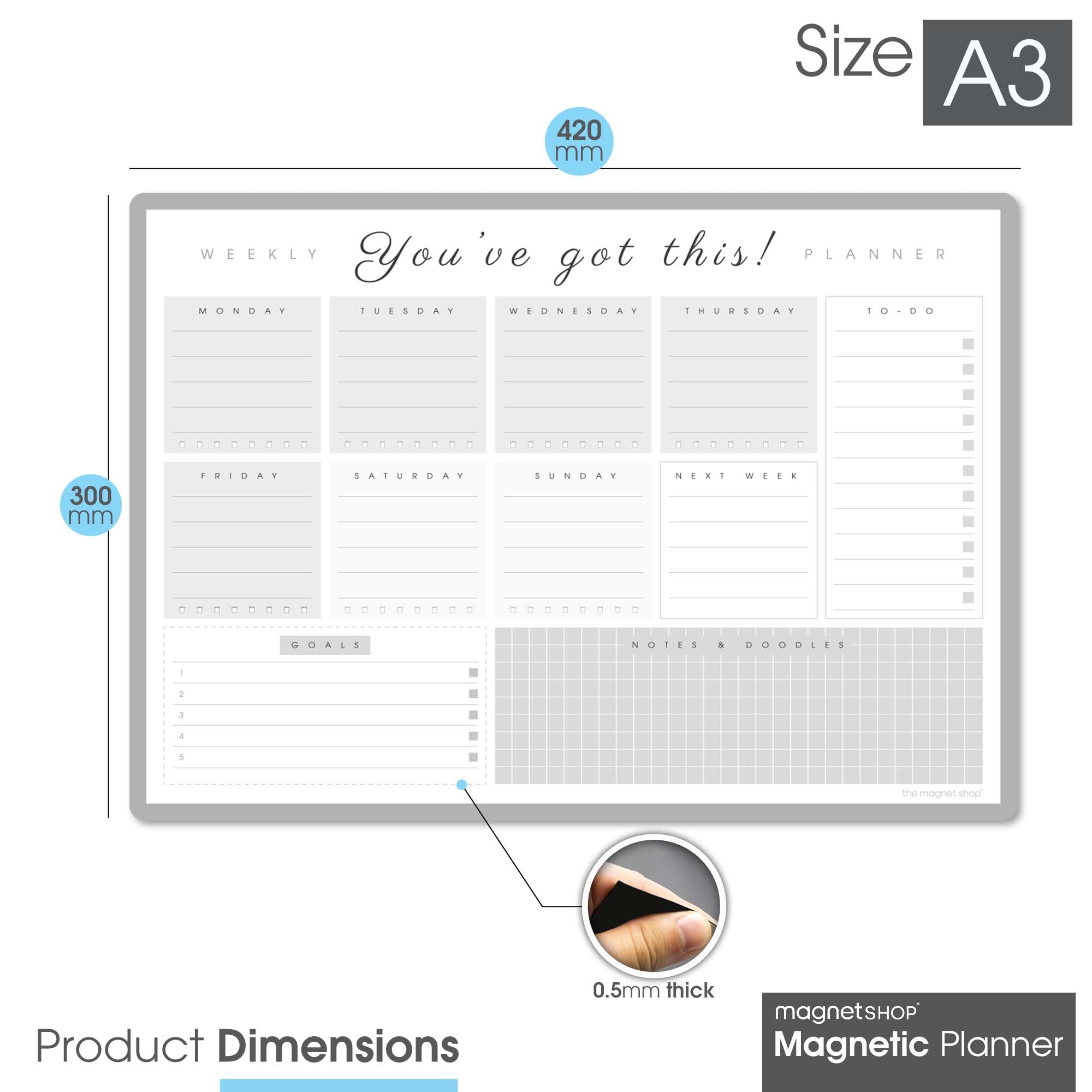 TMS A3 Magnetic Weekly Planner, Light Charcoal, A3 (42 x 30cm) - Image 2