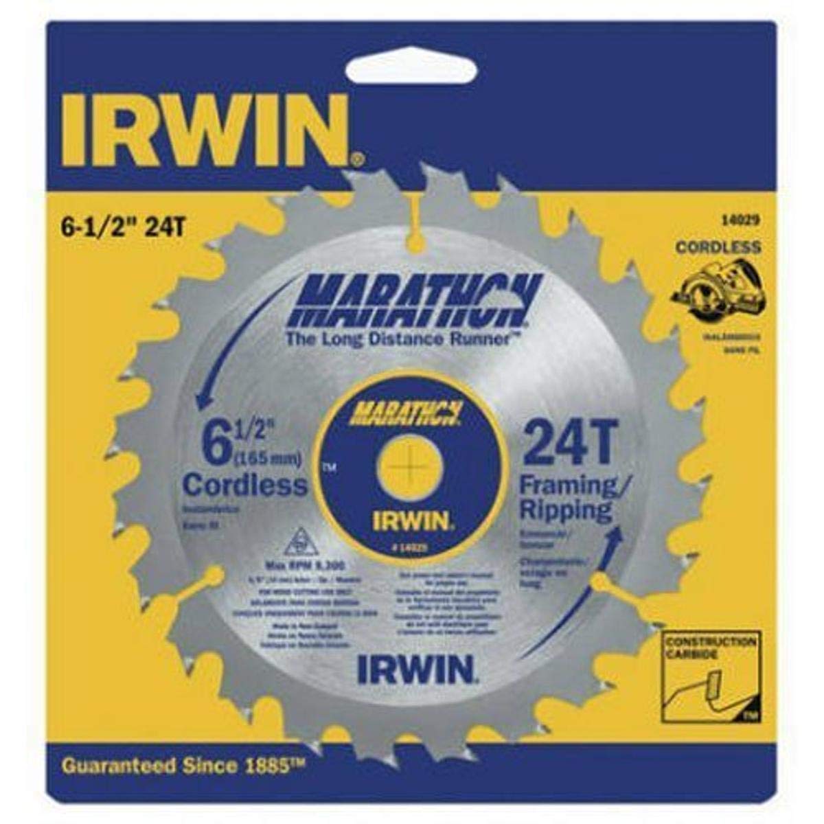 IRWIN Tools MARATHON Carbide Cordless Circular Saw Blade, 6 1/2-Inch, 24T, .063-inch Kerf (14029)