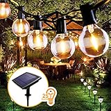 [page_title]-Lichterkette Außen, FOCHEA Lichterkette Glühbirnen 7.6m LED Solar Lichterkette Außen Globe Birnen Lichterkette Garten 4 Modi für Hochzeit Patio Party Aussen Warmweiß mit 25 Stück E12 Glühbirnen