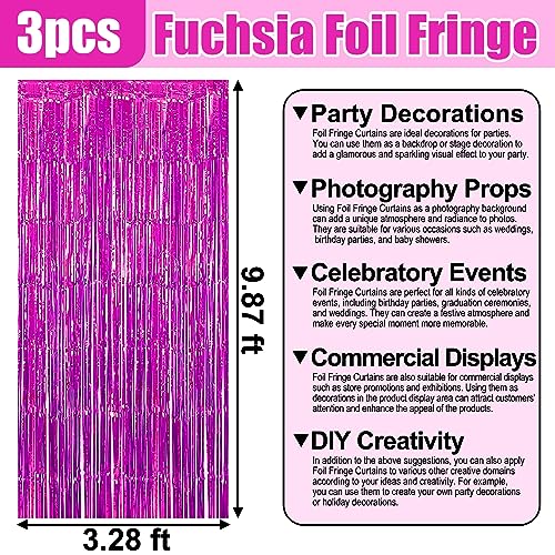 Image of 3 Pack Rose Red Foil Fringe Curtain Backdrop, 3.28Ft x 9.8Ft Metallic Tinsel Foil Fringe Streamer Curtains for Photo Booth, Christmas Day, Thanksgiving, Wedding, New Year Party Decorations