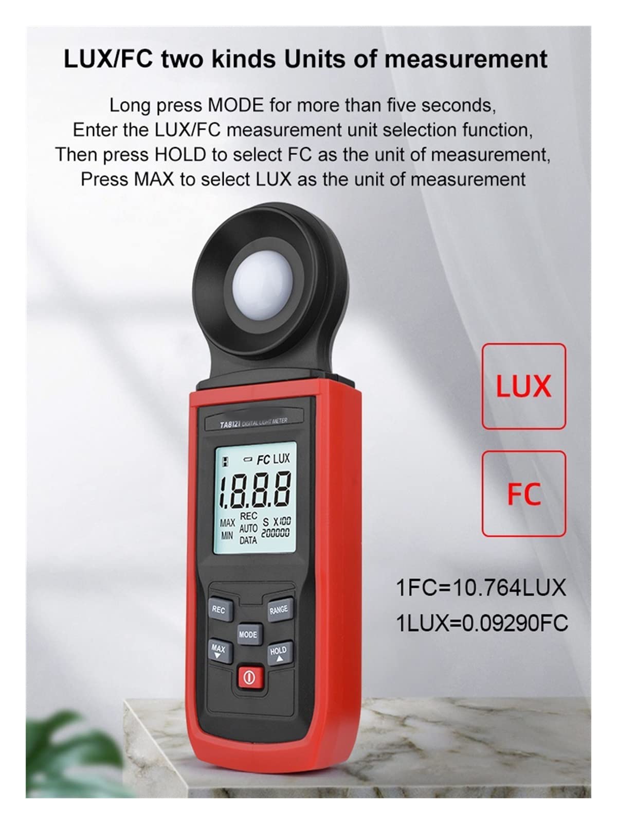 Luxmetro, Misuratore luminoso digitale TA8121 LCD. Misuratore di luce portatile ad alta precisione del misuratore luminoso adatto for la casa, l'agricoltura, il magazzino, la fattoria, la fase, lo sta