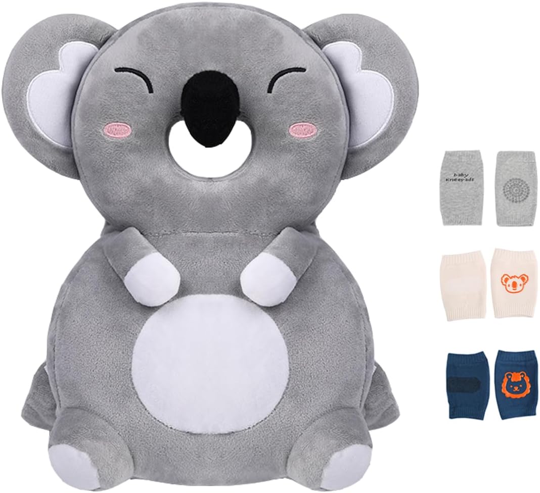 Eyands Koala Baby Head Protector Backpack and Baby Knee Pads for Crawling - Adjustable Baby Fall Protector Backpack, Infant Fall Protection Pillow for Toddler Baby Walking