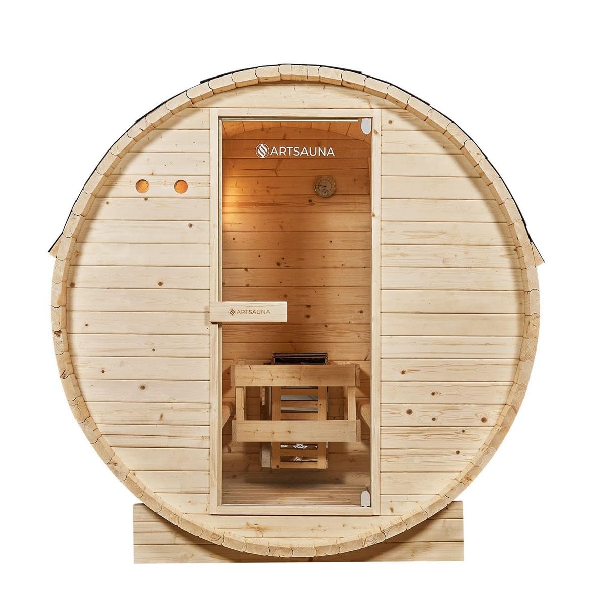 Outdoor Sauna Fasssauna Speyer aus Fichtenholz – Saunafass Komplettset mit Saunaofen, LED Beleuchtung & Zubehör – Gartensauna (M - 120x191)