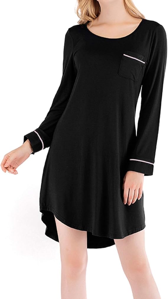 NOIC Women's Sleep Shirt Dress Long Sleeve Modal Nightgown Soft Cotton
