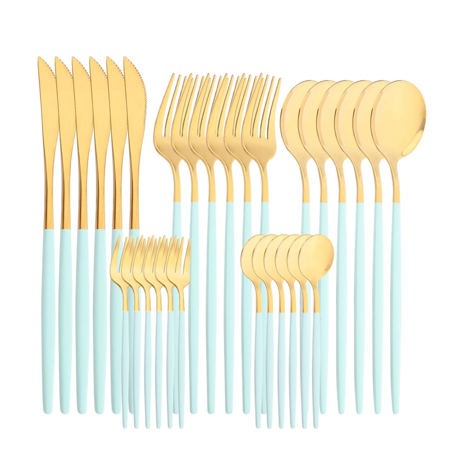 30pcs Menthe Vert Or en Acier Inoxydable Service De Vaisselle Miroir Fourchette Cuillère À Café Cuillère À Café Couverts Cuisine Couverts Ensemble Leisurely (Color : Noir)