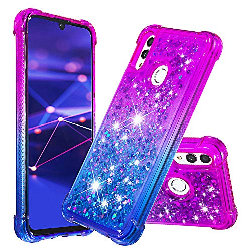 Asdsinfor Honor 10 Lite Glitter Case, Gradient Quicksand Soft TPU Anti-Fall Belt Bumper with Corner Protection with Shiny Liquid Case for Huawei Honor 10 Lite/P Smart (2019) Purple Blue YB-LS