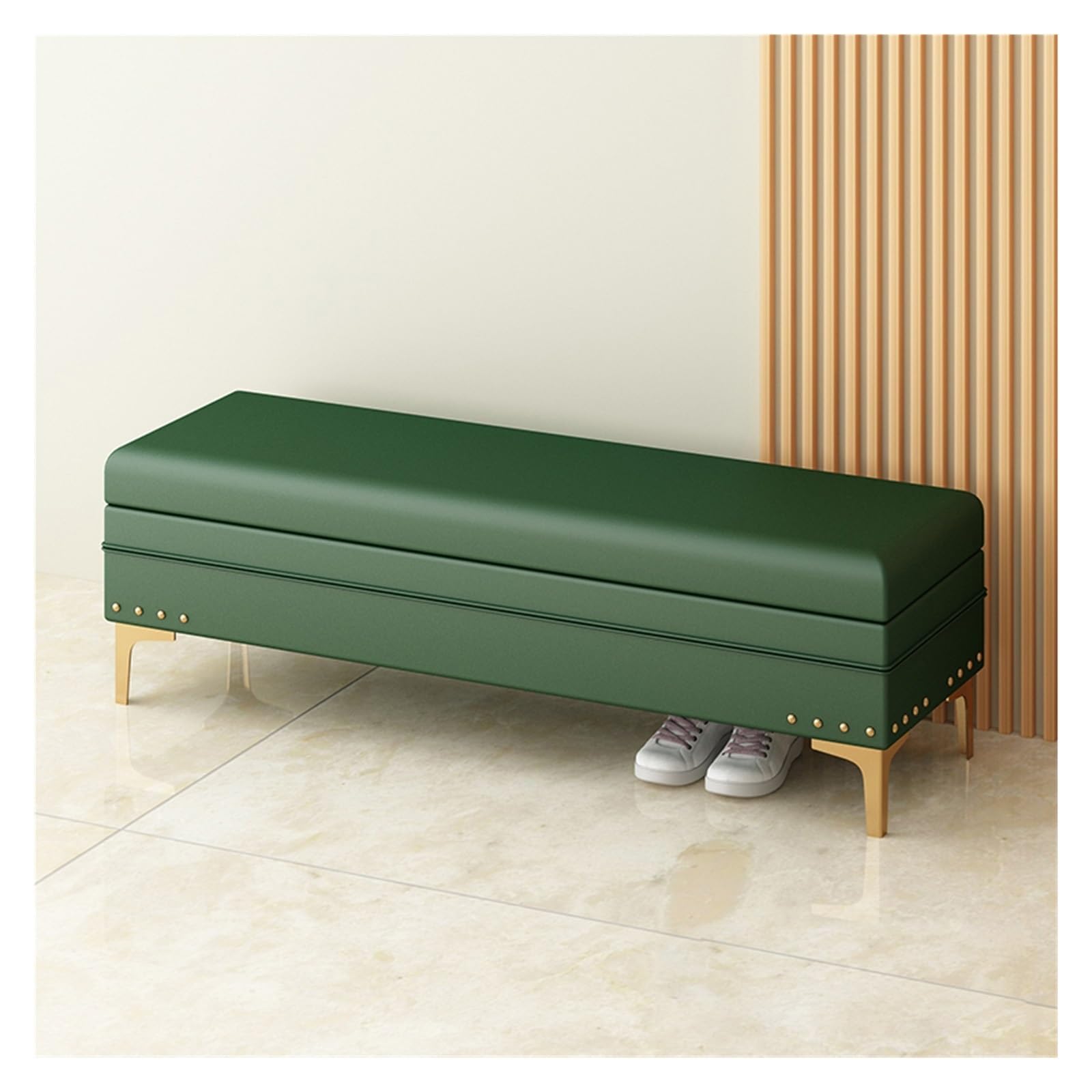 LMMIAOZ Upholstered Storage Bench with Nailhead Trim | Stylish Bed End Stool & Ottoman for Living Room & Bedroom | Decorative Foot Seat Furniture (Green 100x40x40cm)