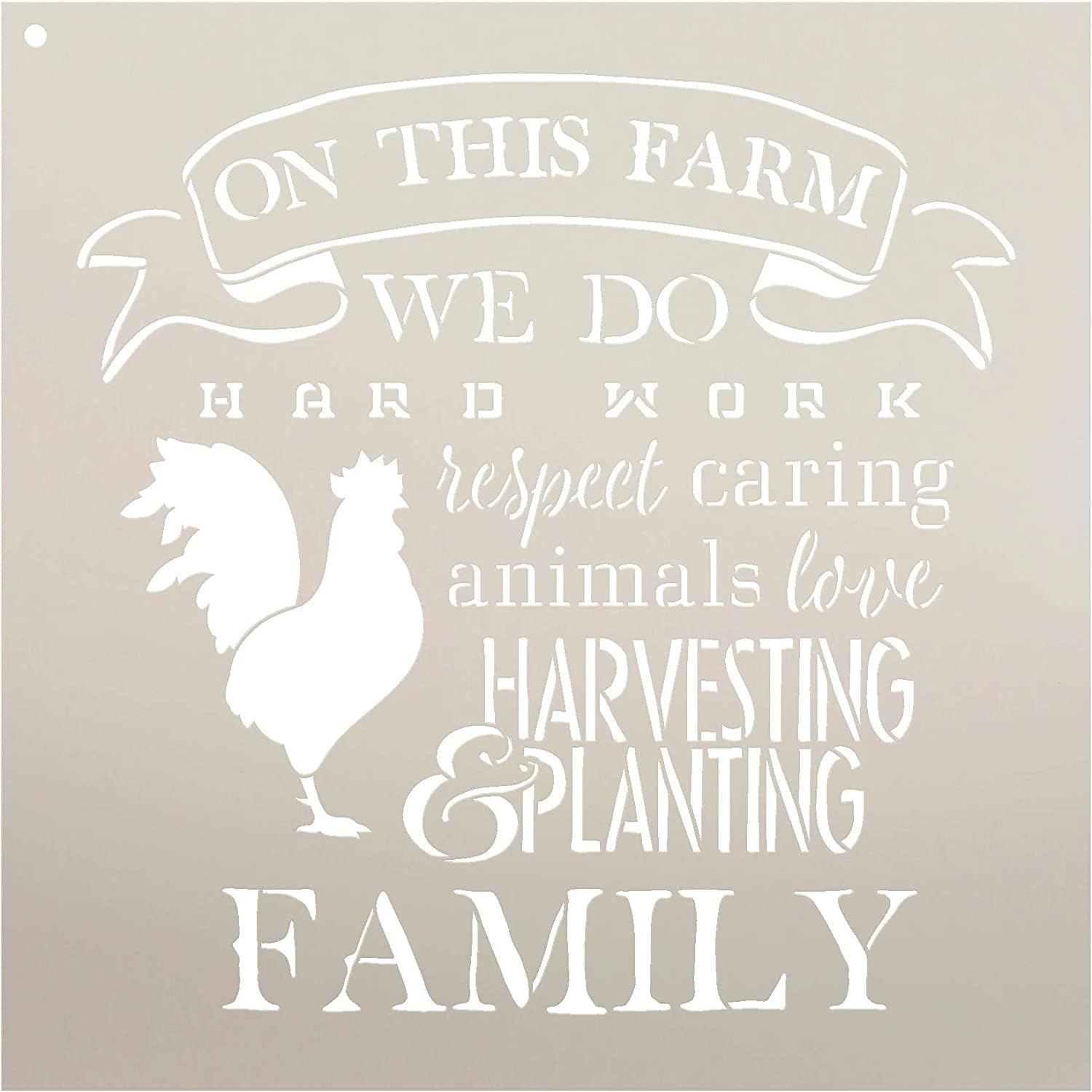 Ivana's On This Farm with Chicken Stencil | Reusable Mylar Template | Use to Paint Wood Signs - Pallets - DIY Country Decor - Size (15" x 15")