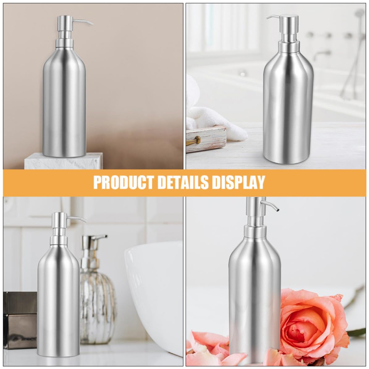 BESTOYARD Dispensador de Jabón Recargable de Acero Inoxidable 700ml Bomba Ergonómica Fácil de Presionar, Pack de 2 Botellas para Uso Doméstico o Hotel