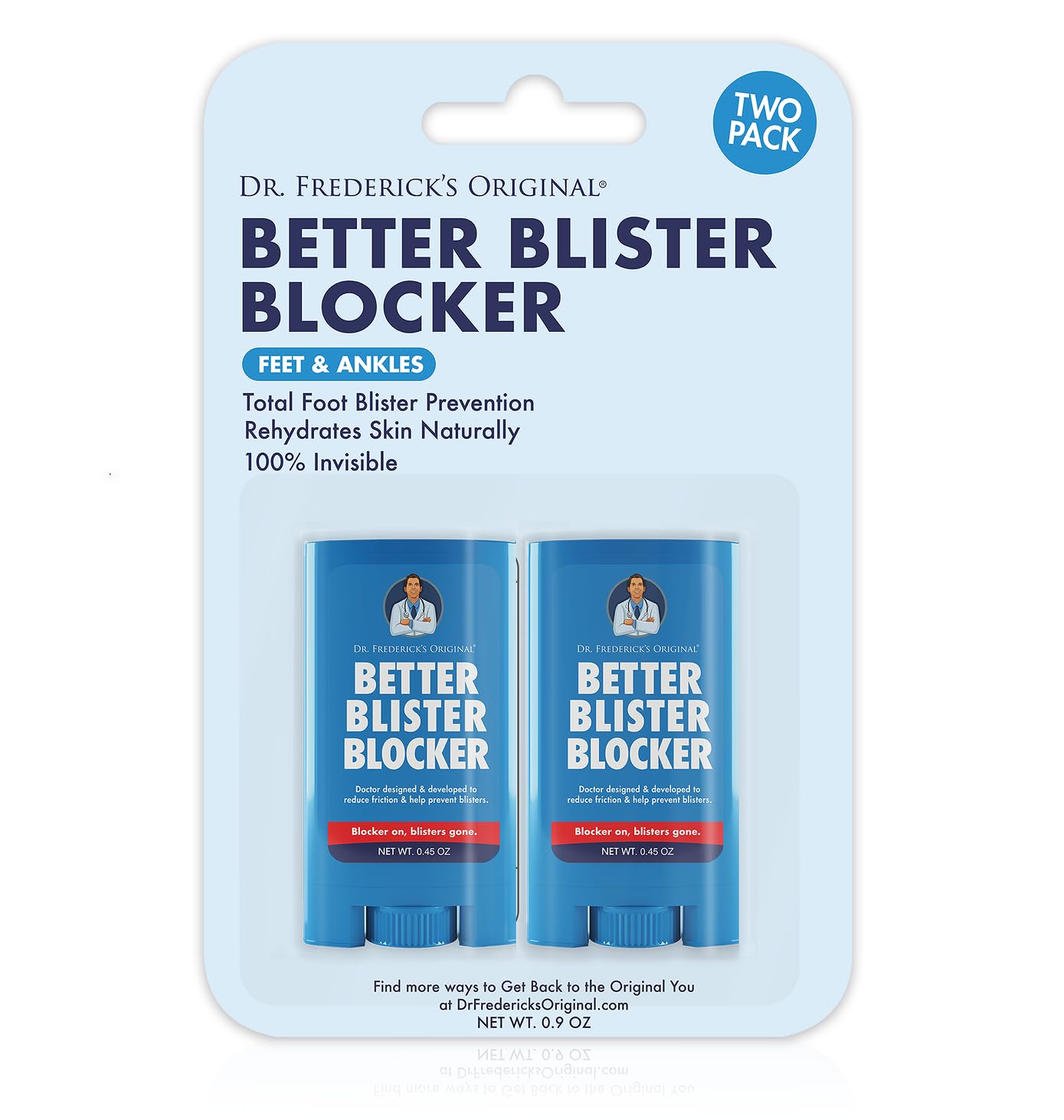 Dr. Frederick's Original Better Blister Blocker - 2 Sticks (0.9 oz) - Doctor-Developed Anti-Chafing Stick for Blister Prevention – Sweat-Resistant, Non-Greasy Balm for Feet, Thighs, Bra Lines & More