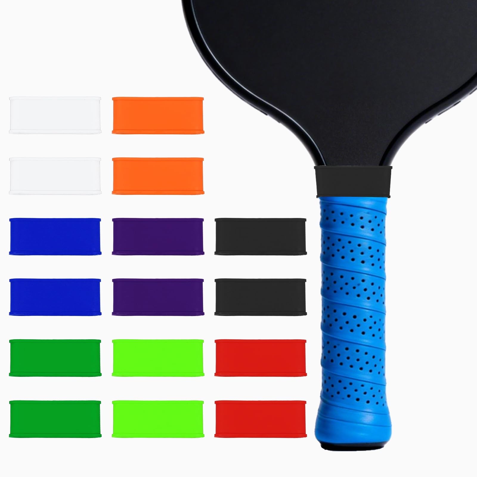 YELARXI Pickleball Paddle Grip Bands, Tennis Racket Grip Tape Grips Bands Handle Silicone Rings for Sports Rackets 16 Pack & 8 Colors-Fitting for (Pickleball/Tennis/Squash/Badminton) — image 1