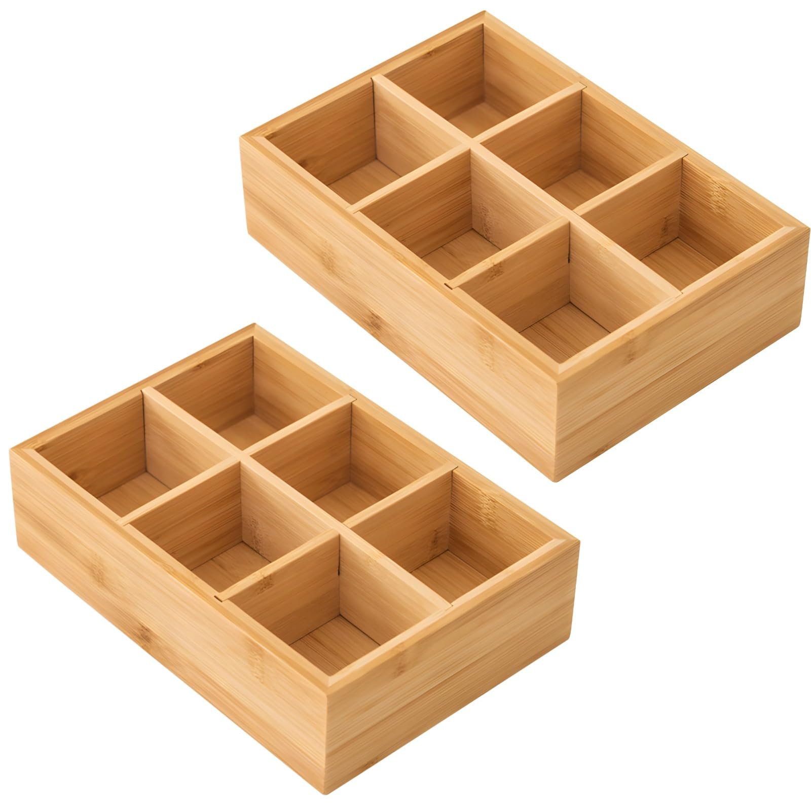 Bosreroy 2 Wooden Tea Bag Holders with 6 Compartments for Tea Bags, Coffee Pods, Sugar Packets, Office & Kitchen Organization, 9.4 X 6.5 X 2.5