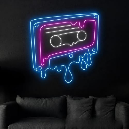 Cartel de neón de la cinta de casete goteando, Señal de neón de la cinta de casete, Letrero de neón personalizado, Decoración de la pared de la