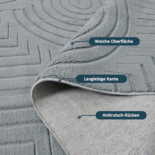 WONGS BEDDING Wohnzimmer Teppich Modern Waschbar 160x230cm, Grau – Ansicht 2