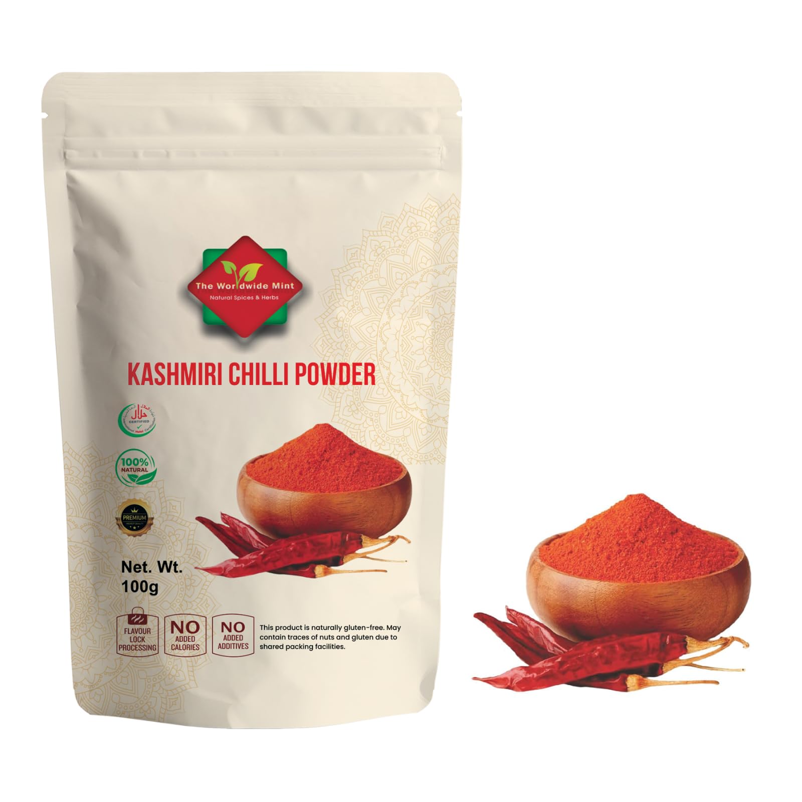 Kashmiri Chilli Powder (100g/3.52oz) | Red Chilli Powder |Vegan and Gluten Free | 100% Natural | Authentic | No Additives | kashmiri Red Chili Powder for Cooking in Resealable Zip Lock Pouch