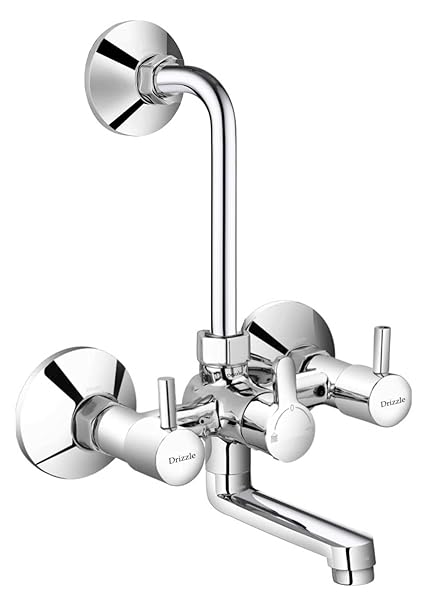 DRIZZLE TRB111 Turbo Wall Mixer 2in1 Tap Brass with Complete Accessories | Chrome Plated | Quarter Turn | Foam Flow