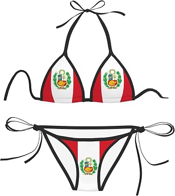 CUTEDWARF Flag of Peru Womens Sexy Thong Swimsuit Triangle Bikini Set Summer High Waist Bikini Suit Black