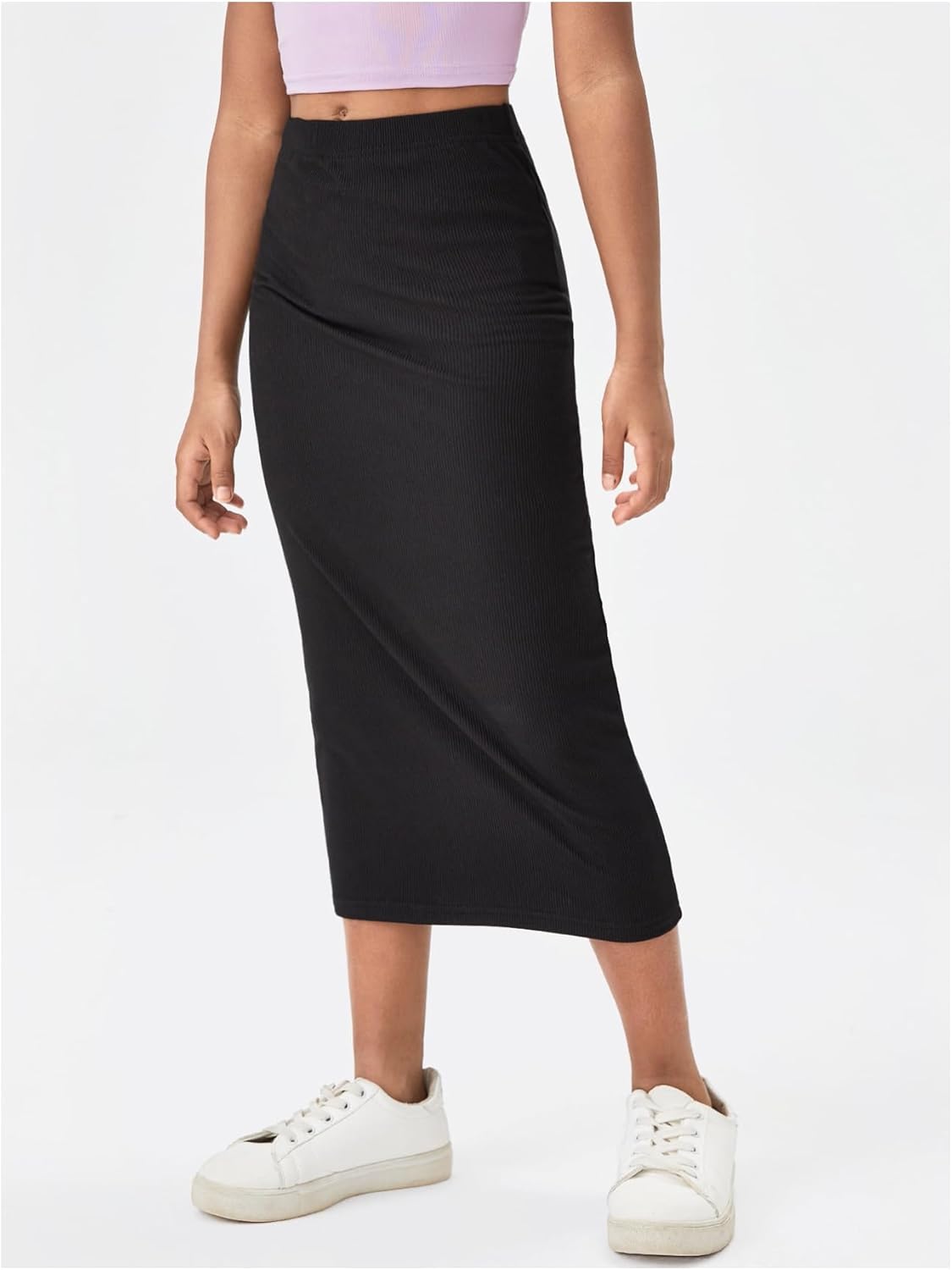 Milumia Girl's High Waisted Bodycon Skirt Ribbed Knit Slim Fit Long Pencil Skirts - Image 2