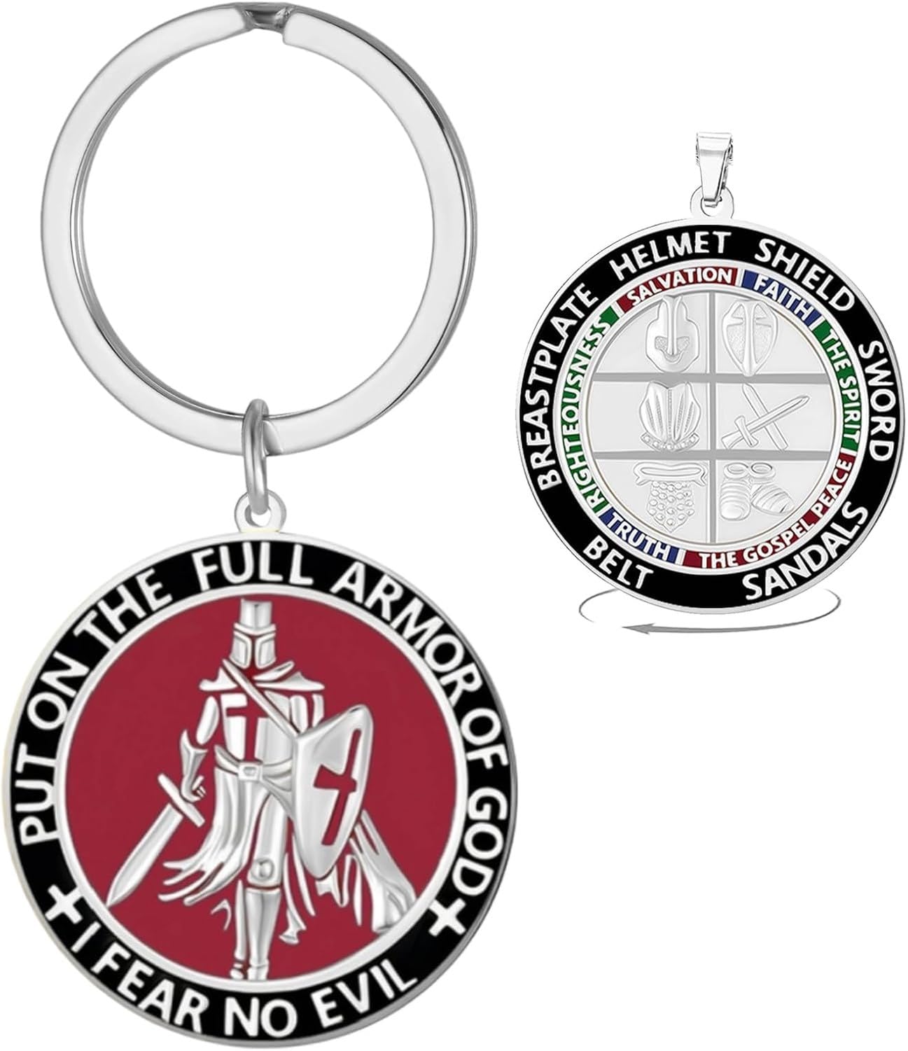Faozhuo Knights Templar Keychain for Men Armor of God Scripture Cross Medieval Gift Crusader Knight Keyring Battle Gear Bible Verse Accessories, Silver