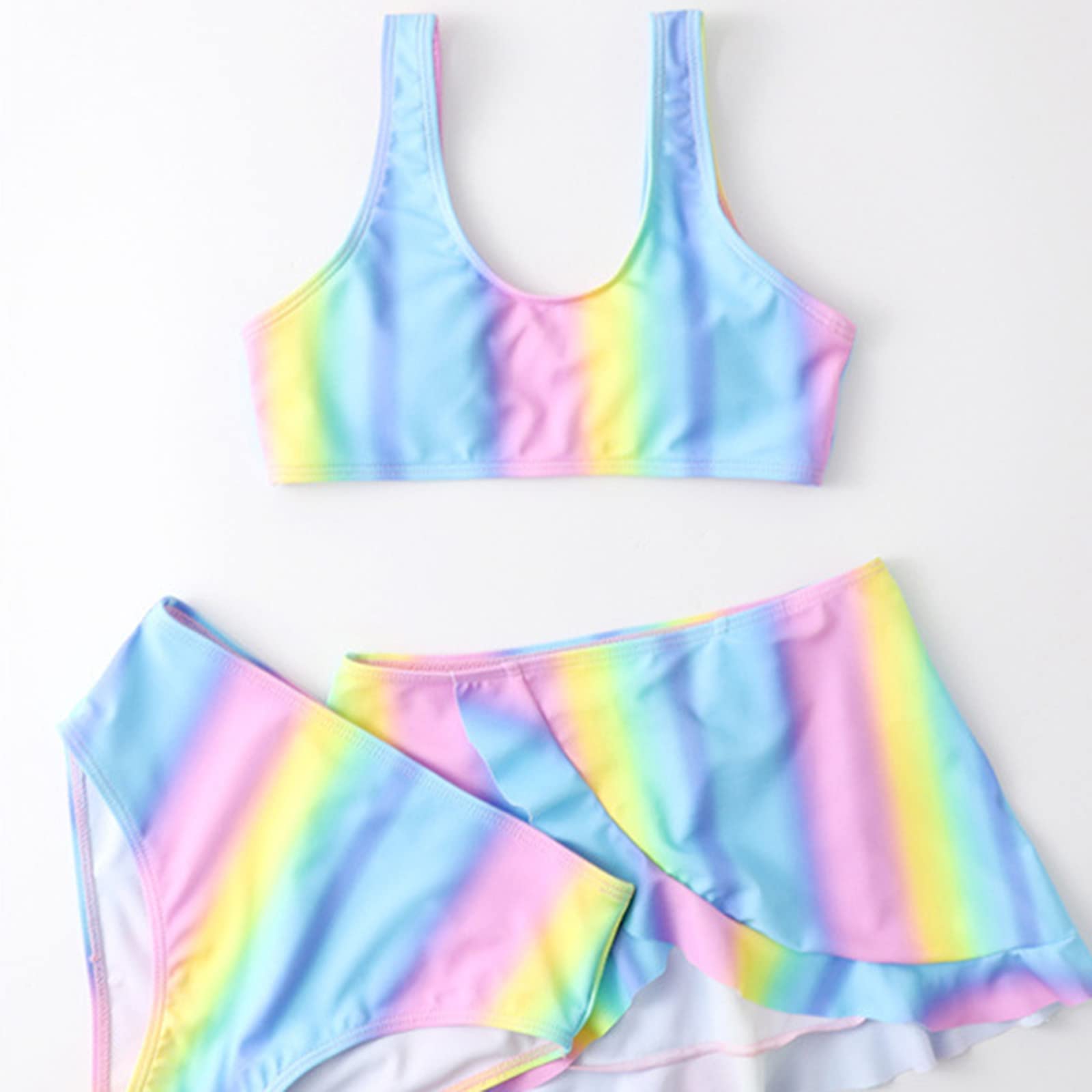 Bikini de niña adolescente con falda niños pequeños bebé niña primavera verano colorido estampado algodón sin mangas secado rápido playa traje de baño natación 3 piezas bikini ropa