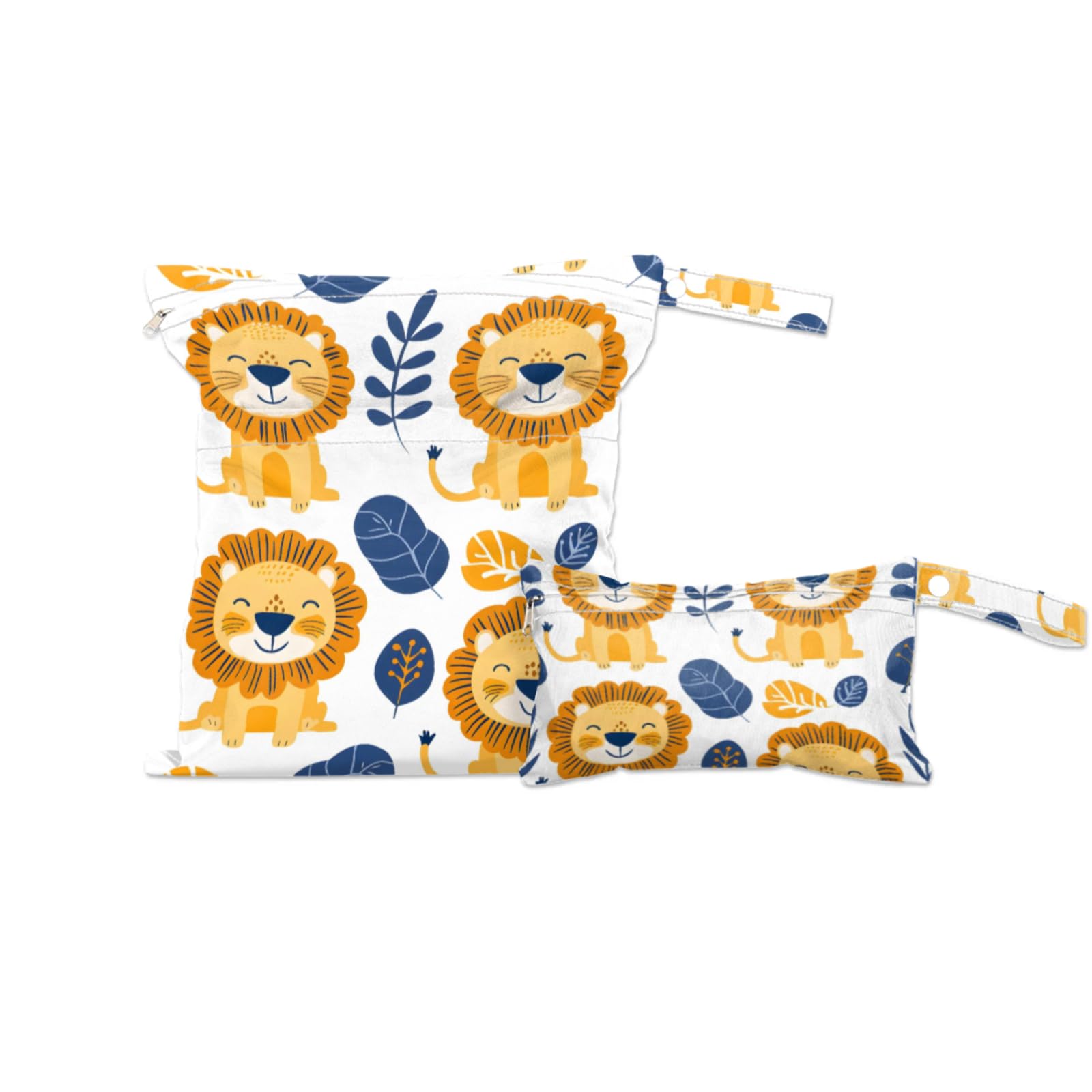 GzLeyigou 2 Set Lions Wet Dry Bags for Baby Cloth Diapers Reusable Storage Bag for Travel,Beach,Pool,Daycare,Stroller,Gym,Laundry,Dirty Clothes,Swimsuits & Wet Clothes, Wet Bag