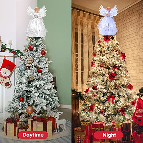 Lhmtqvk Angel Treetop, 12'' Standing White Angel Christmas Tree Topper Or Table Top, White Lighted Angel Tree Topper -Christmas Tree Topper Decoration Ornament For Home (Silver) #TOP2