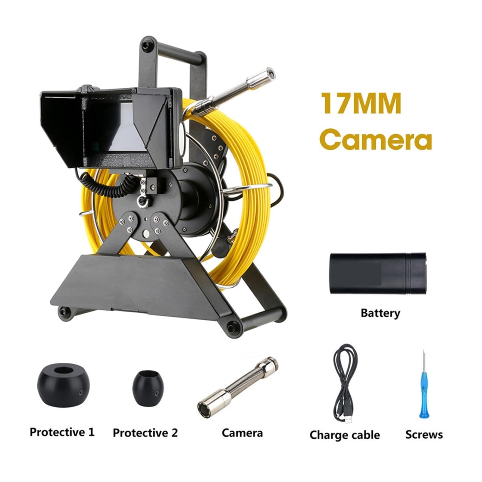 Kamera inspekcyjna odpływu Kamera Inspekcyjna DVR 4.3"IPS Do Rur Kanalizacyjnych Z Kartą Wideo 16G, Przemysłowy Endoskop Do Rur Kanalizacyjnych, Kamera 17/22MM, HD 1200TVL, IP68, Endoskop(10m,17MM Wit