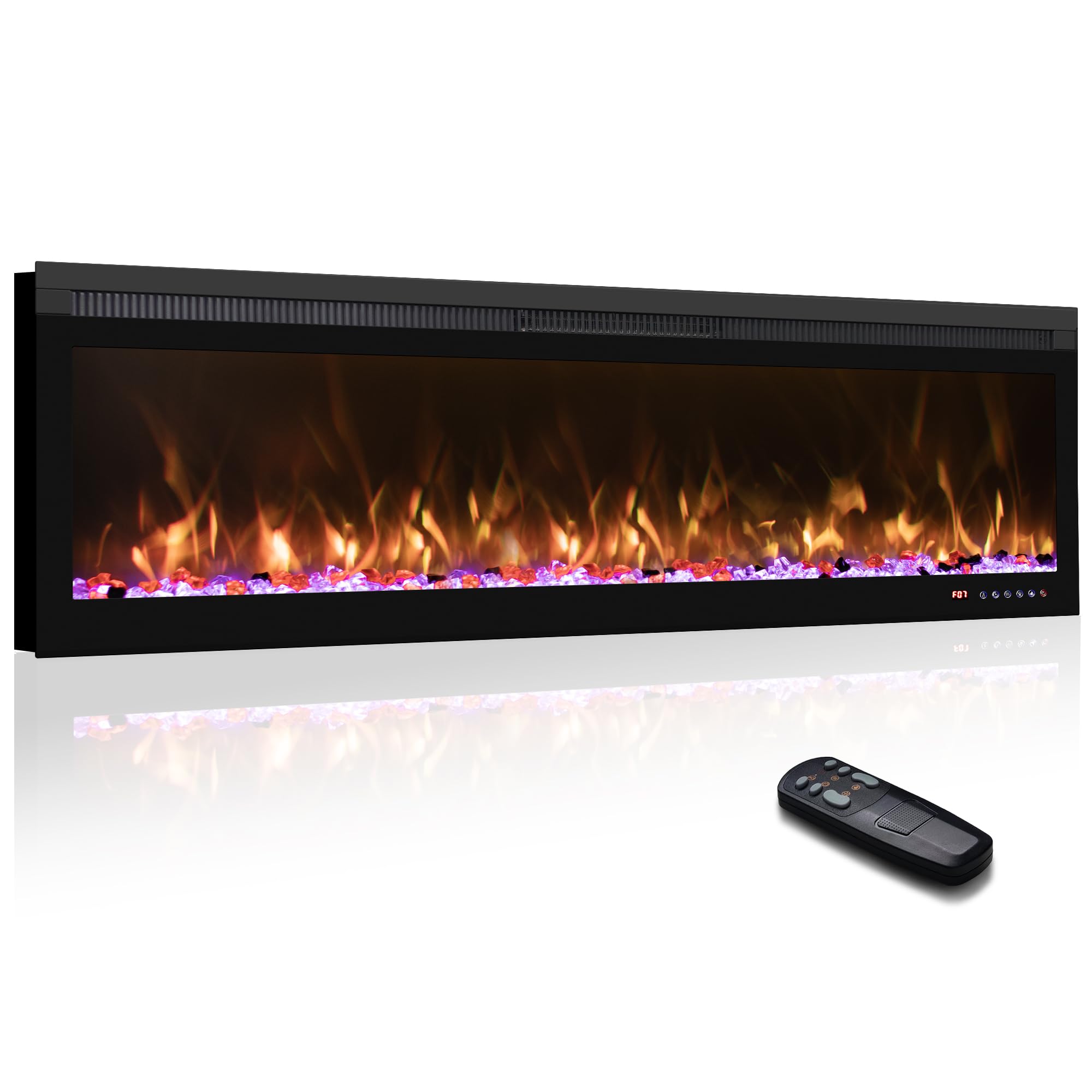 50 inch Electric Fireplace Inserts, Recessed/Wall Mounted Fireplace Heater, Ultra-Thin Fireplace with Thermostat, Remote & Touch Screen, 13 Adjustable Flame Color, Timer, 750w/1500w