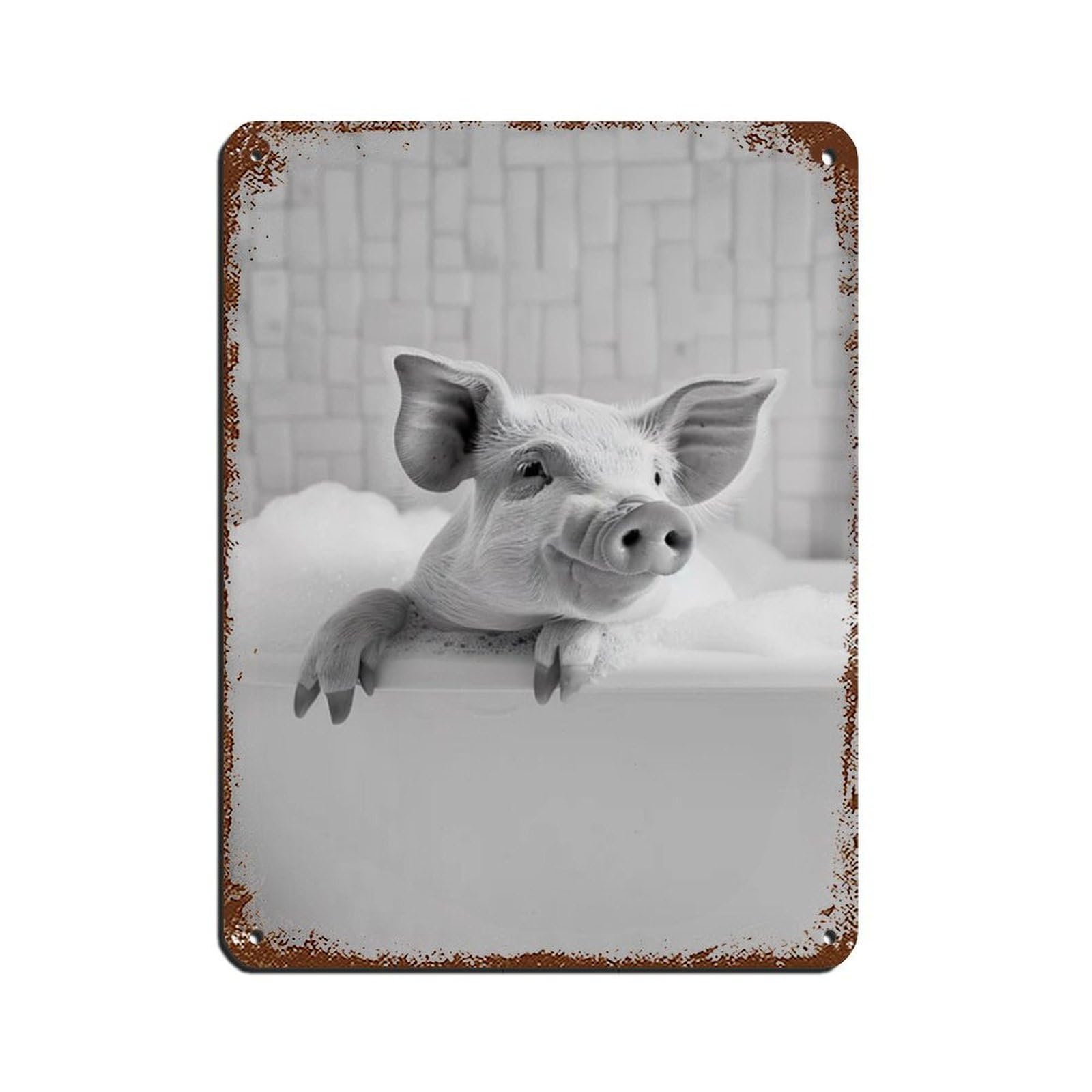 Pig in The Bathtub, Funny Animal Poster (3) Retro Poster Metal Tin Sign Chic Art Retro Iron Painting Bar People Cave Cafe Family Garage Poster Wall Decoration 12x16inch(30x40cm)