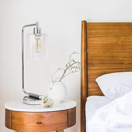 Miniatura 4 de Simple Designs LD1036-CHR Bronson Lámpara de Mesa de Linterna de Hierro Industrial Estilo Antiguo para Escritorio y Mesita de Noche con Pantalla de