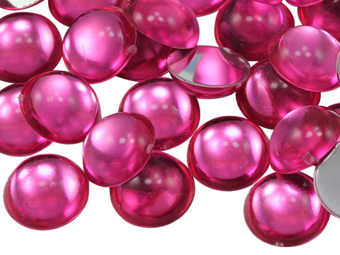 Allstarco Pink Hot .Nap01 11Mm Flat Back Acrylic Round Cabochons Plastic Pearl Gems For Jewelry Making Costume Making Cosplay Jewels Embelishments - 50 Pieces