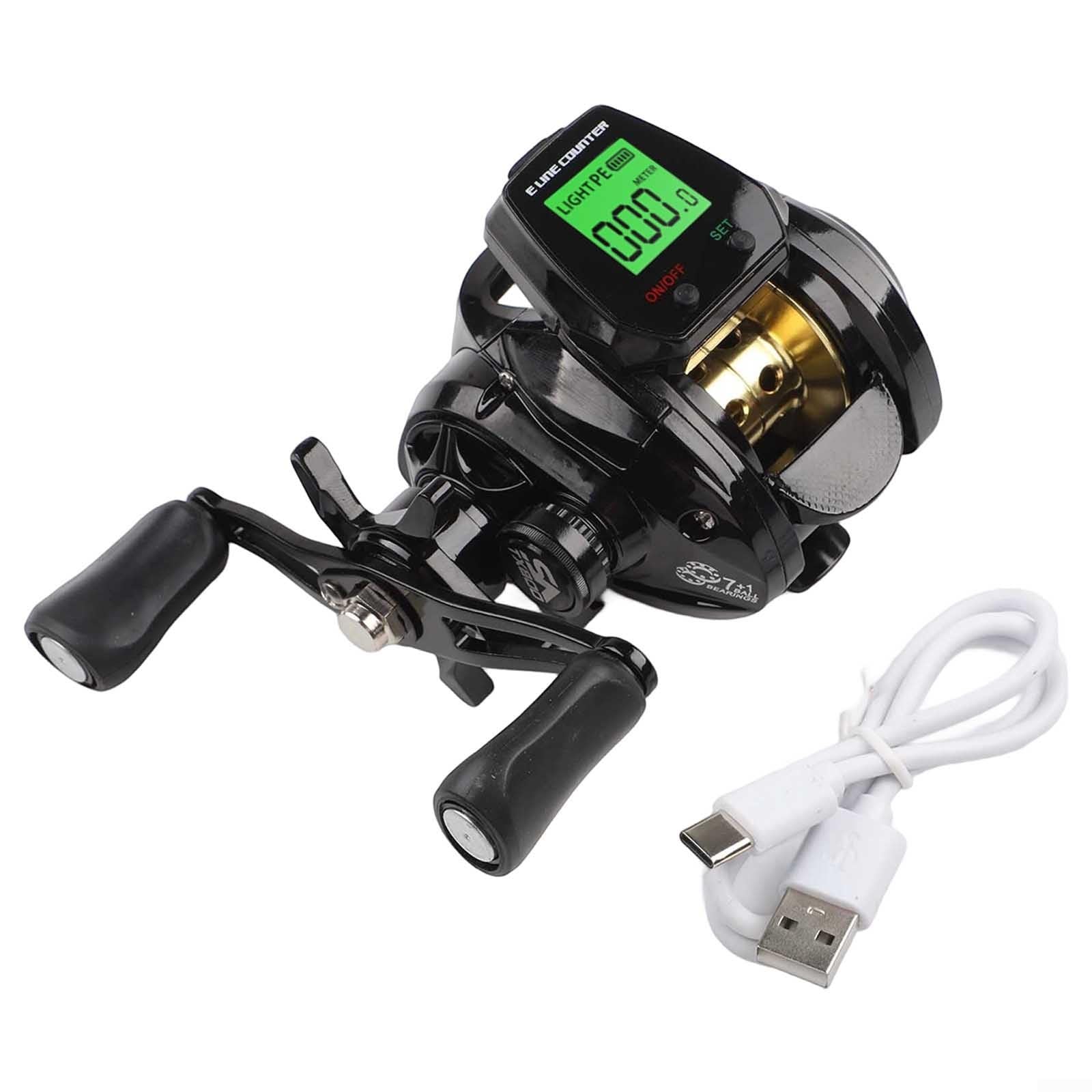 Carrete de pesca Baitcasting con pantalla digital, alta velocidad 7.2:1, alarma de picadura de pescado, posicionamiento de profundidad, 10 frijoles magnéticos, carga USB