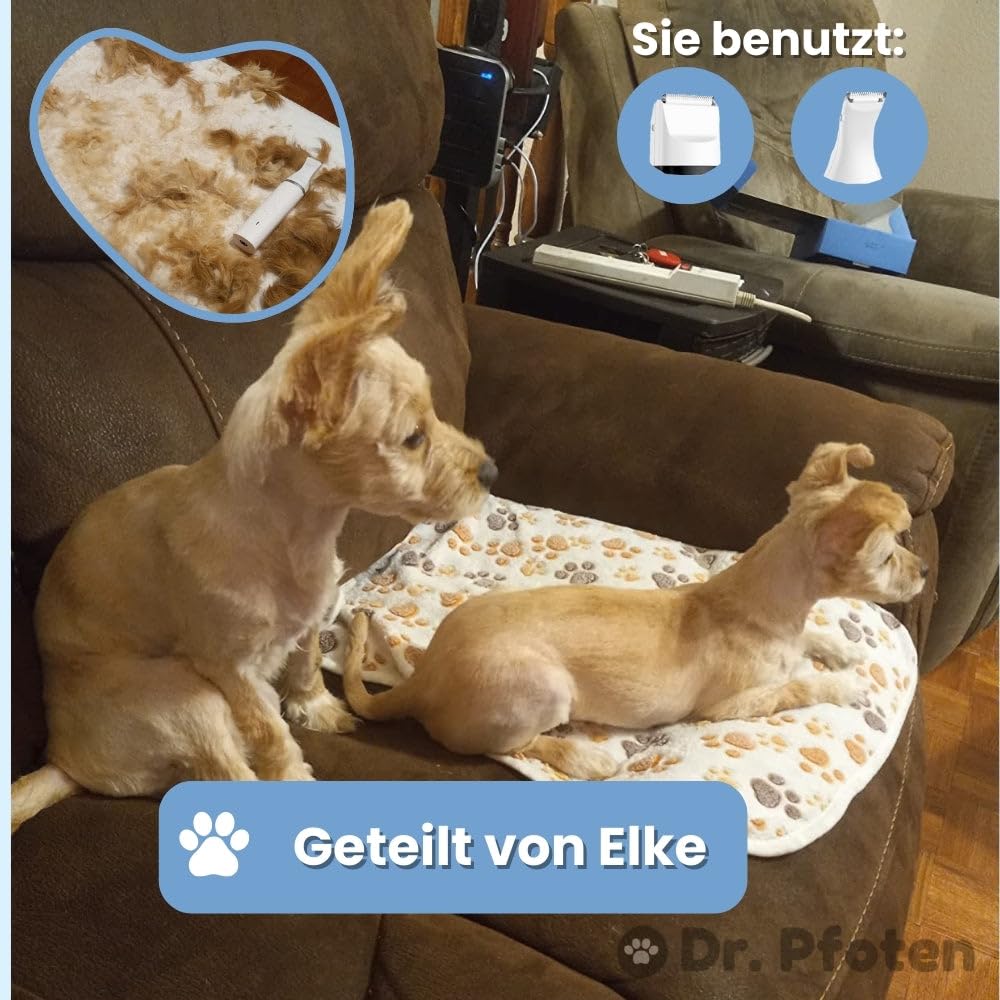 dr pfoten MultiTrim Pro - Die stressfreie 4-in-1 Hundeschermaschine Leise Schermaschine für Hunde und Katzen, IPX7 Wasserdicht Profi Trimmer mit 4 Trimmerköpfen, Pfotentrimmer