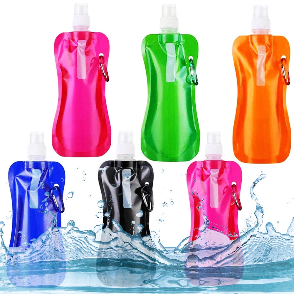 6 Stück Faltbare Trinkflaschen – 480 Ml, 6 Farben, Mit Metallklammer, Auslaufsicher, Für Sport, Radfahren & Outdoor
