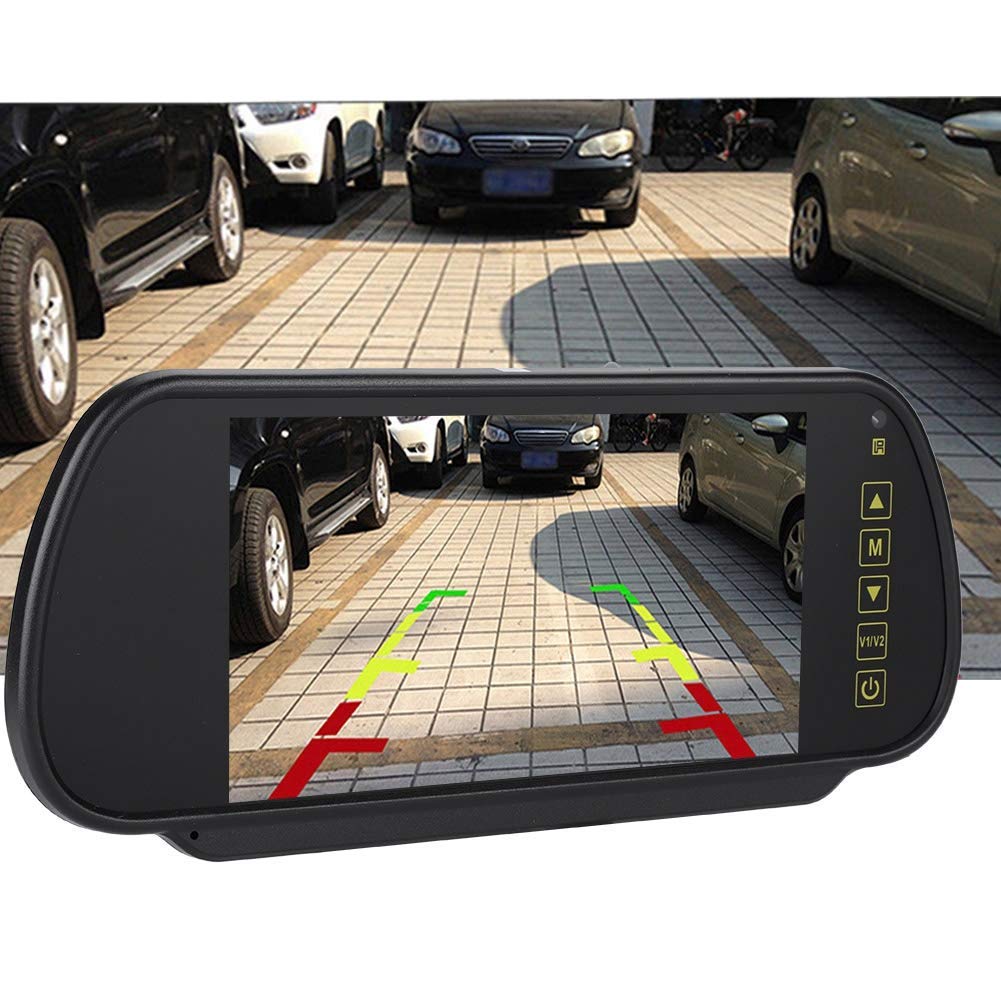 Espejo retrovisor de coche de 7 pulgadas, monitor LCD con atenuación automática, cámara de visión trasera AV2, que reconoce automáticamente, con soporte, con protección contra cortocircuitos, adecuado
