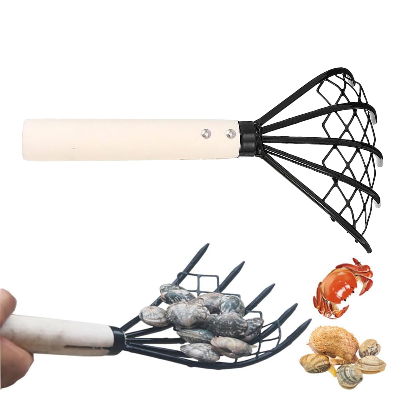 Rastrello da , 5 Denti Artigli per Vongole in Acciaio, Attrezzo Manuale Con Impugnatura Ergonomica Antiscivolo Per Diserbo E Giardinaggio Esterno