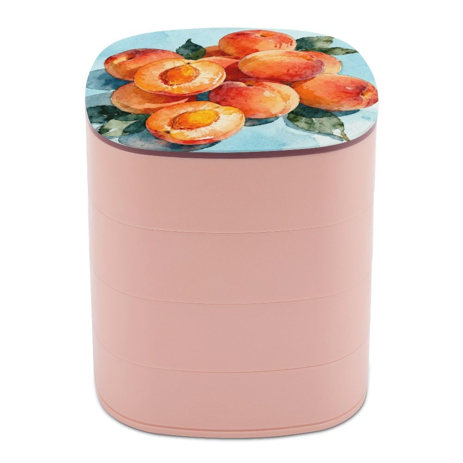 VstaDank Apricot Jewelry Box 360° Rotatable Jewelry Organizer 4 Layers Jewelry Case with Lid Fashion Portable Earring Holder for Bracelets Rings Bracelets Vanity