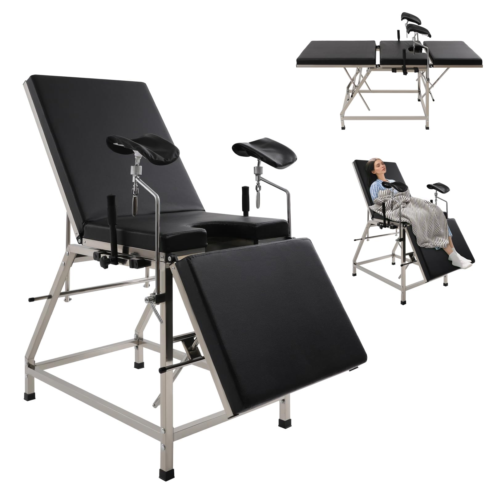Gynäkologenstuhl, Verstellbares Gynstuhl mit Rückenlehne & Beinbrett, 102×77×31cm U-förmige Moderne Medizinischer Gynäkologischer Stuhl für Kliniken Krankenhäuser, BIS 200kg (Schwarz)
