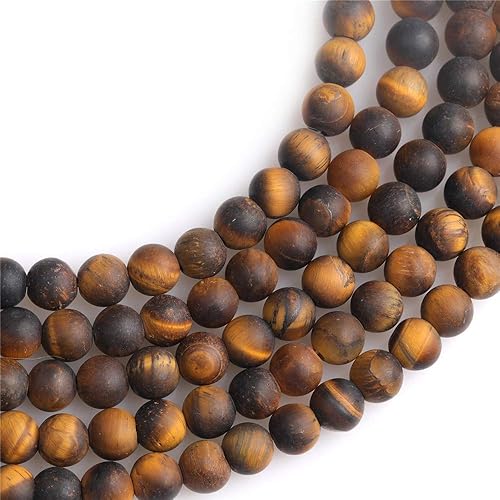 Miniatura 4 de JOE FOREMAN Cuentas espaciadoras redondas de piedra natural de ojo de tigre amarillo esmerilado mate sin pulir de 0.236 in para hacer joyas, hebras