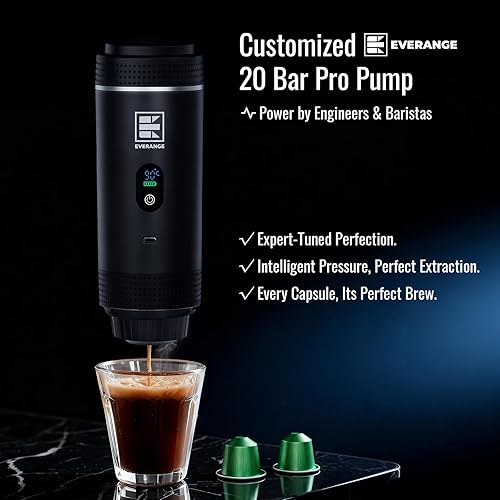 Miniatura 2 de Máquina eléctrica portátil de café expreso, cafetera de viaje compatible con café molido y cápsulas NS (negro con pantalla LCD)