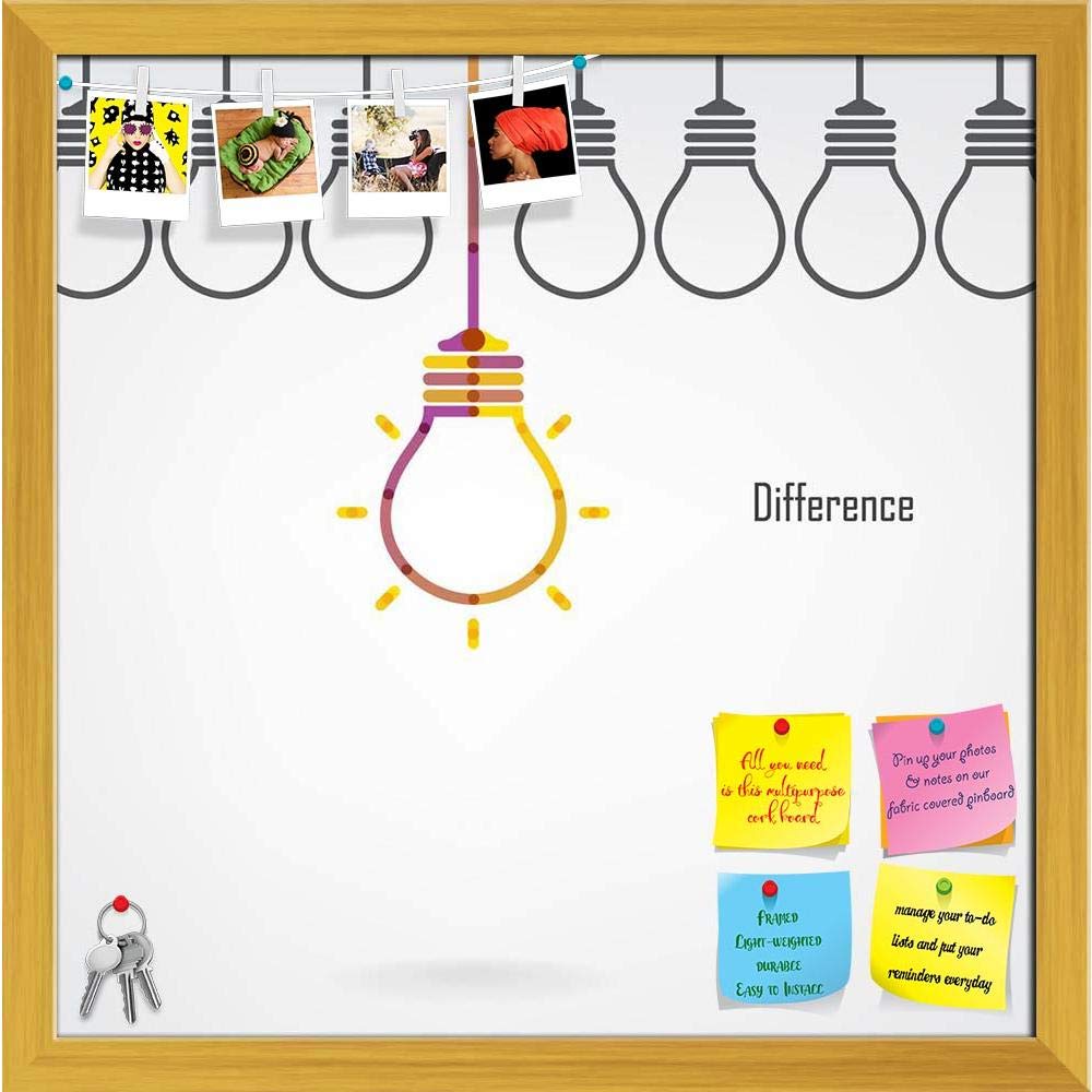 ArtzFolio Creative Light Bulb Bulletin Board Notice Pin Board | Vision Soft Board Combo with Thumb Push Pins | Golden Frame 24 x 24.1 inch (61 x 61 cms)