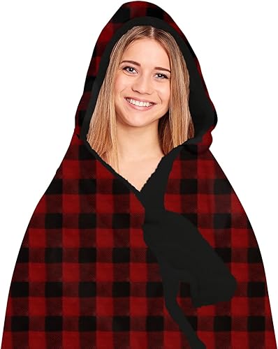 Work from Home - Manta Sherpa de jersey con capucha, 50 x 60 pulgadas (terciopelo rojo a cuadros)