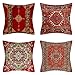 Housses de Coussin Décoratifs 45x45 Ethnique Rouge Turques Tapis Oriental Taie d'oreiller Coton Lin Carré Décor à la Maison Chambre Extérieure Canapé Salon D'intérieur 18x18,Lot de 4
