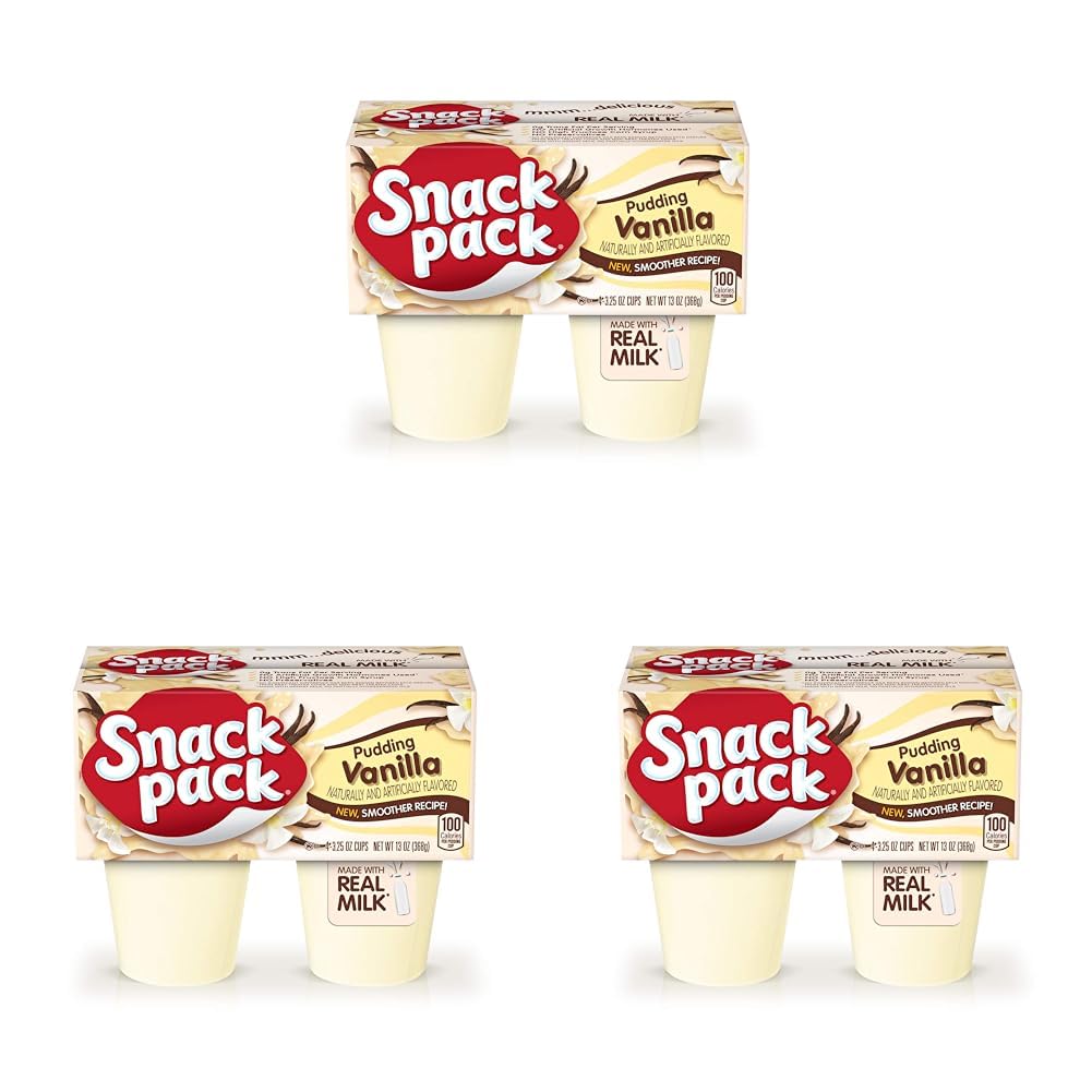 Snack Pack Vanilla Flavored Pudding, 4 Count Pudding Cups (Pack of 3)
