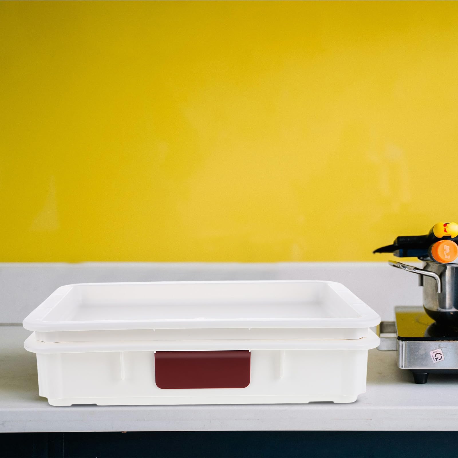 HOMSFOU Contenitore per Impasto Pizza, Bread Proofing Container, Plastico Bianco, Impilabile con Coperchio, per Refrigerazione e Conservazione in Cucina
