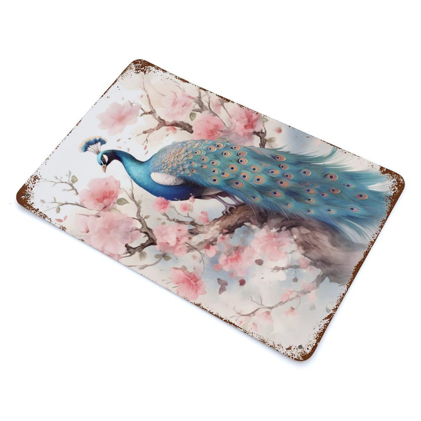 Peacock Watercolor Retro Metal Sign 11.8"x7.9", Classic Wall Plaque for Garage, Pub Or Kitchen