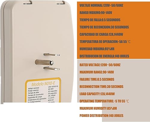 Miniatura 3 de Paquete de 2 protectores de sobretensión electrónicos de voltaje para refrigerador, altavoz, TV, consola de videojuegos, impresoras, 3 tomacorrientes