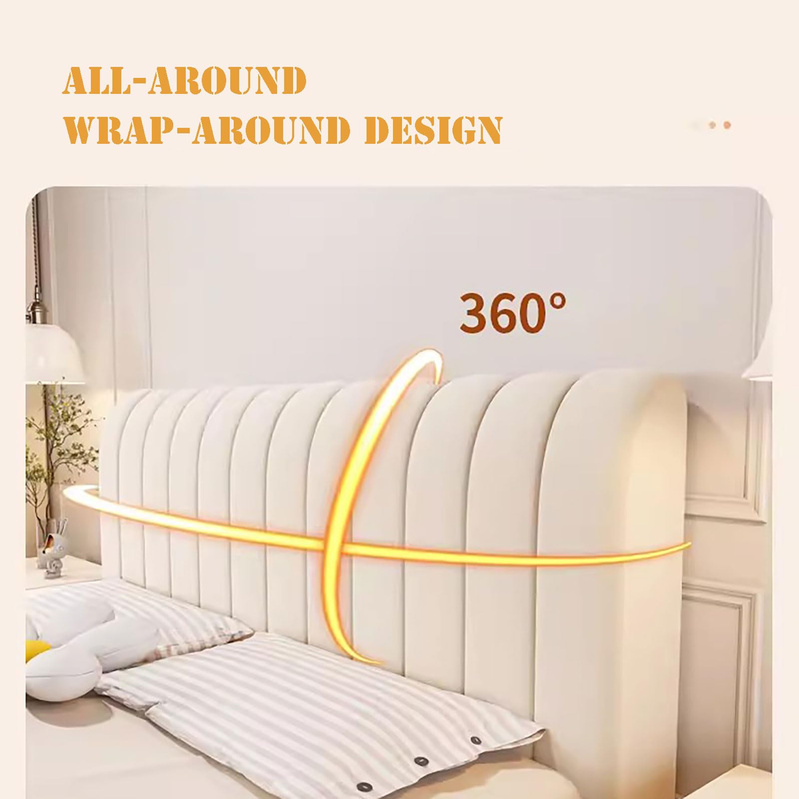 ABANO Thicken Headboard Covers Slipcover, Bed Headboard Cover 360° All-Around Wrapping Thickly Padded PP Cotton Material for Full Queen Cal King Size, Dustproof Protector Cover -Beige||Bed Head 150cm