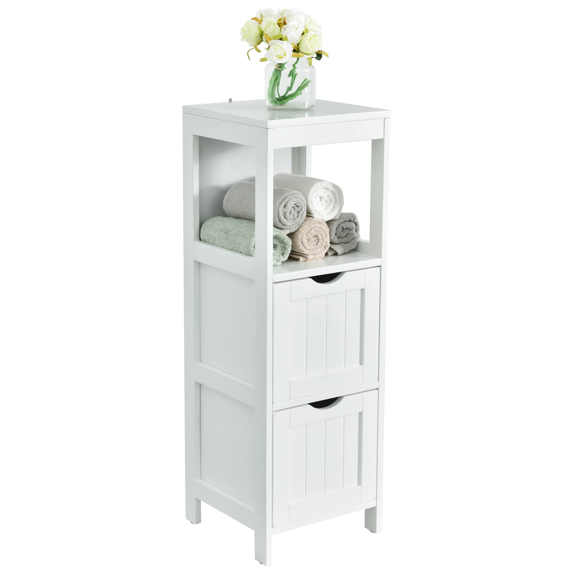 GLACER Bathroom Floor Storage Cabinet, Multifunctional Side Storage Cabinet with Double Flexibly Removable Drawers, Equipped with Anti-toppling