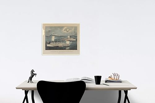 Miniatura 2 de Histórico Pictórico Art Print Litografiado y publicado por Currier & Ives  Barcos de vapor que pasan a medianoche  On Long Island sonido decoración